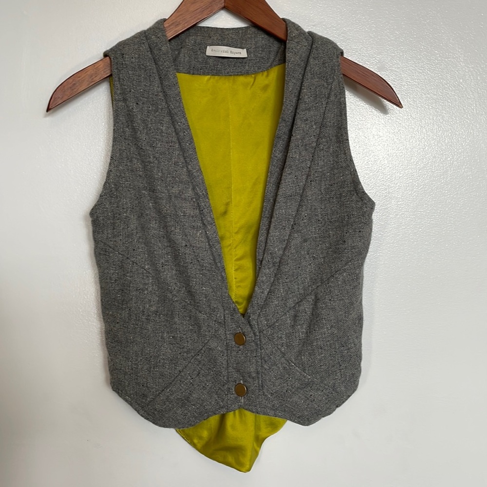 Zachariah Bryant heirloom wool vest with lime green silk lining in XS.